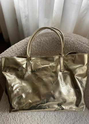 Золотая сумка шоппер пляжная michael kors