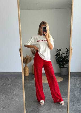 Женские брюки гипюр на резинке длинные с подкладкой шортиками высокая талия