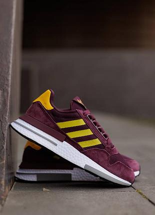 Замшевые кроссовки adidas zx 500 burgundy yellow white
