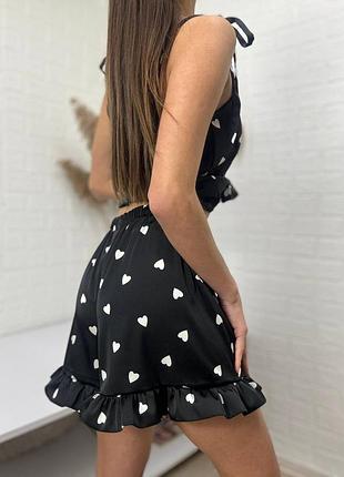 Пижама майка шорты из шелка в сердечки