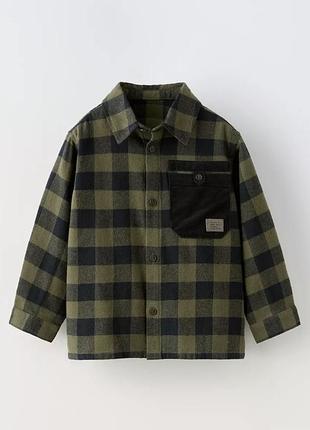 Сорочка zara 92 в клітинку для хлопчика рубашка чорна зелена