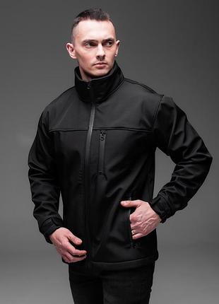 🥼 чоловіча куртка на флісі без капюшона softshell чорна