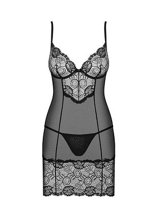 Рубашка прозрачная с трусиками obsessive alluria chemise с кружевом сетка комплект