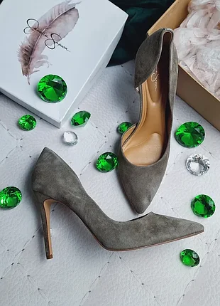 Jessica simpson оригінал замшеві сіро-коричневі туфлі човники на високій шпильці