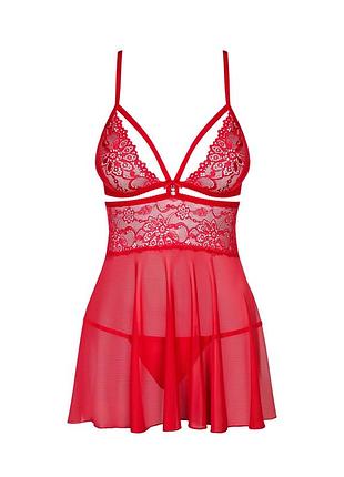 Babydoll obsessive пеньюар ночная рубашка сетка красный комплект трусики стринги кружевная