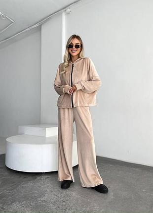 Оверсайз велюровый костюм широкие брюки и широкая кофта