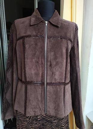 Куртка из натуральной замши с ажурными вставками