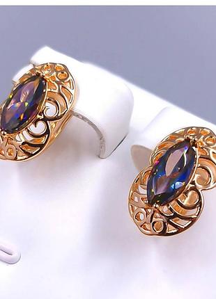 Серьги xр m&amp;l. позолота 18к. камни: мистический циркон. длина: 18 мм. ширина: 10 мм.