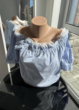 Футболка блуза gaudi італія 44 у смужку з оборкою