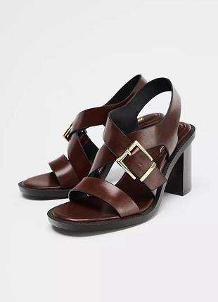 Кожаные коричневые босоножки женские zara new