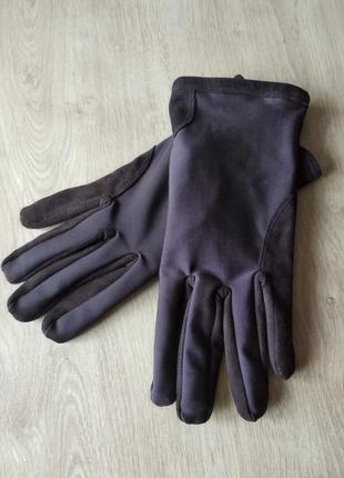 Очень стильные женские кожаные перчатки с вставками ткани