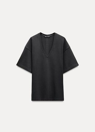New базова приталена футболка з v-подібним вирізом zara щільна якісна футболка зара