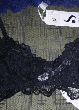 Мереживний бюстгальтер, бюст з м'якою чашкою silenza темно-синій, чорний розмір xs-s