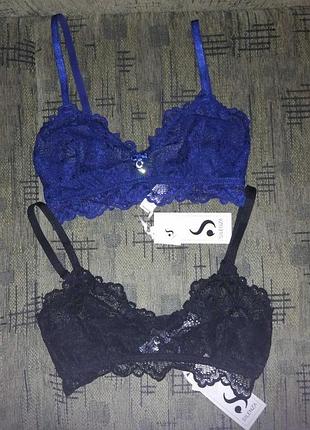 Мереживний бюстгальтер, бюст з м'якою чашкою silenza темно-синій, чорний розмір xs-s