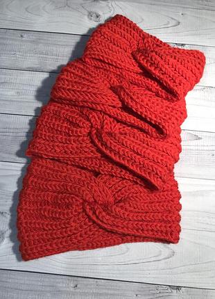 Пов'язка на голову чалма червона повязочка тепла обідок пов'язка вузол