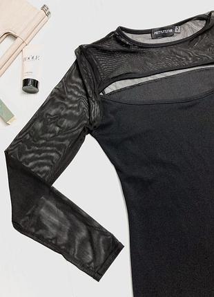 Чорна міні сукня prettylittlething з рукавами в сіточку