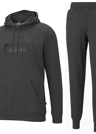 Puma мужской спортивный костюм на флисе худи и штаны essentials logo men's pants hoodie grey