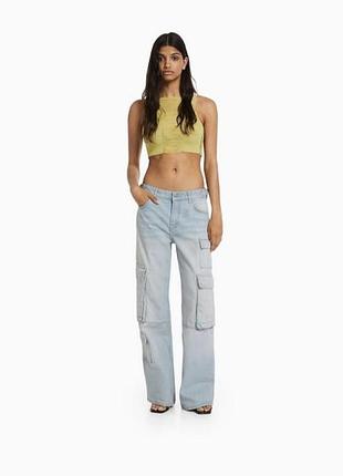 Блакитні джинси карго uk 6 eu 34 xs хс bershka
