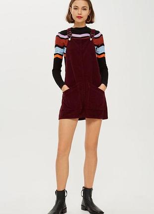 Вельветовий бордовий сарафан topshop
