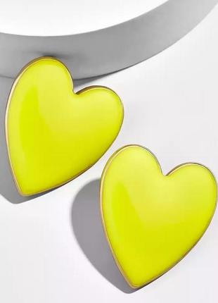 Жовті сережки жовті сережки сердечка пусети емаль серце