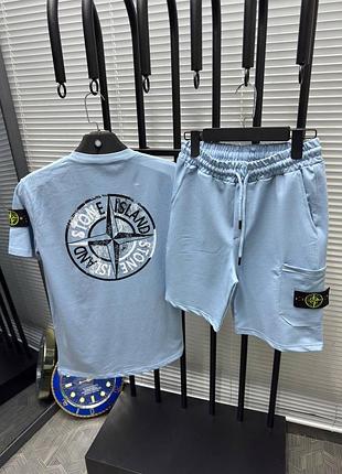 Літній чоловічий комплект костюм футболка і шорти stone island