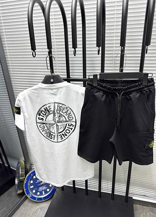 Літній чоловічий спортивний костюм комплект футболка і шорти stone island