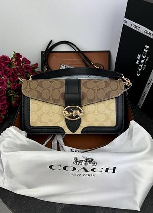 Женская сумка coach black/beige logo