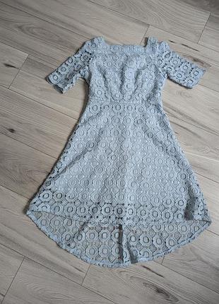 Кружевное платье, голубое женское платье романтичное