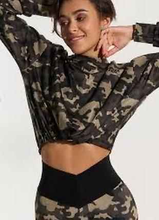 Милитари женский свитшот укороченный кроп камуфляж
