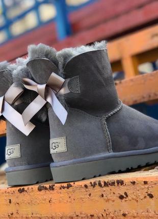 ❄️🎀💎ugg classic mini grey💎🎀❄️уггі жіночі сірі з бантом