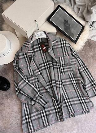 Жіноча сорочка фланелева сіра в клітинку клітку клітчата картата оверсайз базова повсякденна