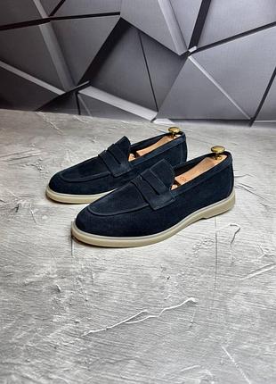 Стильные мужские лоферы натуральная замша темно синего цвета, замшевые туфли 72
