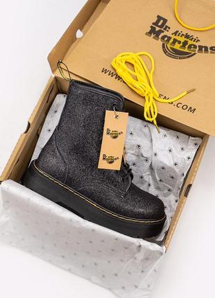 Зимові жіночі ботинки мартінси на платформі з хутром dr.martens jadon glitter1 фото