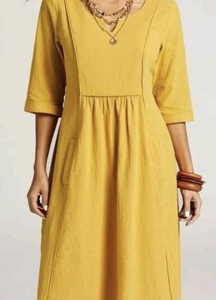 Льняное горчичное платье