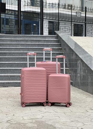 С 8520 рожевий полипропилен marsel маленький чемодан дорожный s на колесах 4 колеса ручная кладь