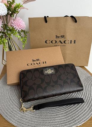 Гаманець coach long zip around wallet in signature canvas  гаманець коач coach 🥰🤎🖤 coach long zip around large pebbled leather