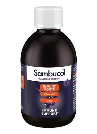 Чорна бузина з вітаміном c і цинком sambucol immuno forte сироп для дорослих і дітей від 3 років 240