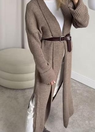 Длинный вязаный кардиган oversize от s27, цвет мокко