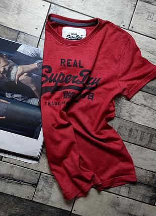 Мужская хлопковая модная винтажная футболка superdry в кирпичном цвете размер м2 фото