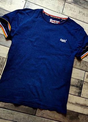 Чоловіча бавовняна модна вінтажна футболка superdry в синьому кольорі розмір xl, xxl