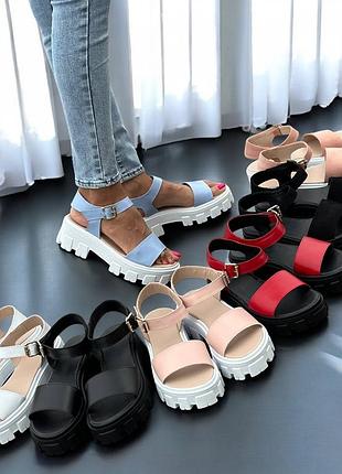 36-41 рр босоножки натуральная кожа/замша на платформе черный, белый, красный, голубой, пудра5 фото