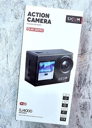 Экшн-камера sjcam sj4000 dual screen 4k@30fps с водонепроницаемым кейсом, wi-fi и экраном