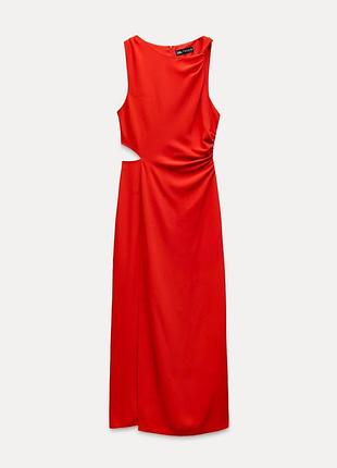 Красное платье с разрезом zara