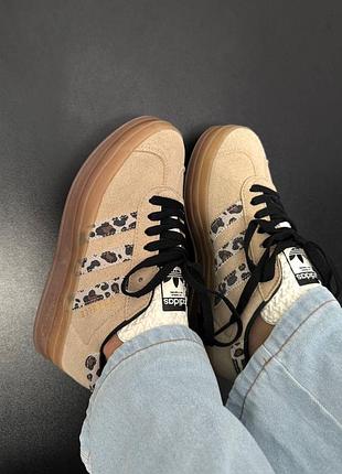 Кроссовки campus adidas gazelle bold "cream black leopard" premium