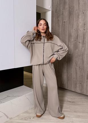 ‼️не кошлатиться‼️весенний спортивный костюм двойка трехнитка петля, женский костюм на весну без капюшона с лампасами, 003