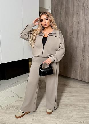 ‼️не кошлатиться‼️весенний спортивный костюм двойка трехнитка петля, женский костюм на весну без капюшона с лампасами, 003