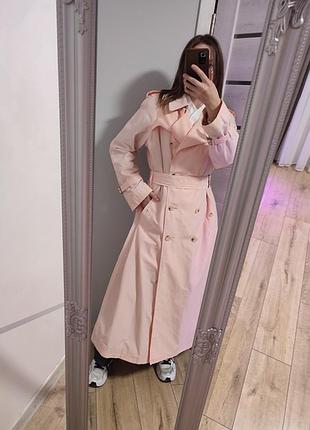 Винтажный двубортный хлопковый пудровый тренч с отстегивающимся подкладом