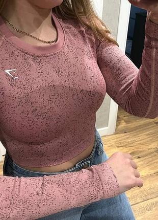 Рожевий спортивний топ з рукавами в рубчик gymshark, м