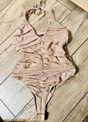 Боди сетка с драпировкой нюдовое zara