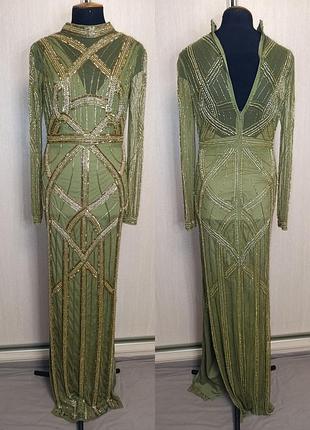 Длинное вечернее платье вышитое бусинами и бисером